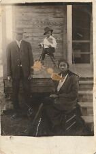 Vtg Antique RPPC Black African American Family Stoic Kid Bicycle Bike Photograph picture