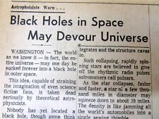1971 newspaper EXISTANCE OF BLACK HOLES in THE UNIVERSE 1st PROVEN by ASTRONOMY picture