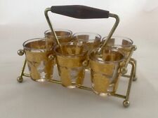 Vintage Culver Floratine Shot Glasses Carrier Set 22kt Gold Barware Cocktails picture