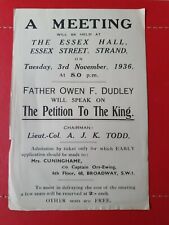 VINTAGE FLIER, ESSEX HALL, ESSEX STREET, STRAND, A PETITION TO THE KING 1936 picture