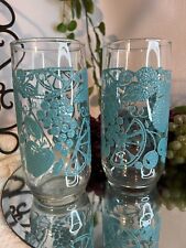 2- Libbey  Replacement Teal Textured Nonslip 16oz Glasses /Tumblers With Fruit picture
