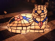 Rare Vtg Tiffany Stained Glass Cat Table Lamp By House Of Lamps Accent Lamp picture