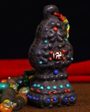 Taoist Seal Buddhism Seal Brass Body Handmade Inlay Dzi Bead Gemstone Fayin#5485 picture