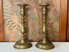 Pair of Antique 19th Century Heavy Solid Brass Candlesticks with Threaded Posts picture