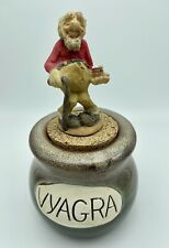Vintage Viagra Pottery Jar With Old Man Sex Fun Gag Figurine Cork 7 1/2” picture
