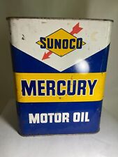 VINTAGE SUNOCO MERCURY MOTOR OIL 2 GALLON CAN Top Cut Off (Trash Can?) picture