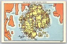 Postcard Map of Mt Desert Island, Maine linen A91 picture