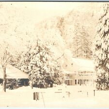 1920 Yosemite Falls Sentinel Hotel RPPC Winter Storm Snow Real Photo PC Park A19 picture