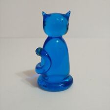 Vintage Terra Studios Blue CAT Art Glass Figurine Handmade in USA HTF Rare Piece picture