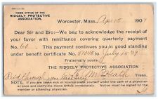 1909 Ridgely Protective Association Worcester Massachusetts MA Postal Card picture
