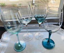 Pier 1 Teal Blue Speckle Wine Glass Iridescent Mixed Curated Stemware Set Of 4 picture