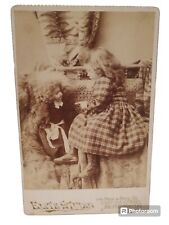 AMAZING Antique Victorian Cabinet Card Photo Girl w/ Porcelain Doll Montana 1889 picture