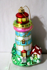 Hand Blown Glass Lighthouse Ornament Encased in Dome picture