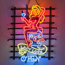 Lady Luck Casino Open 24x20 Neon Sign Light Lamp Recreation Room Bar Wall Decor picture