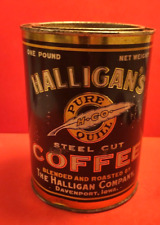 Vintage Halligan's One Pound Advertising Coffee Tin Can Davenport Iowa picture