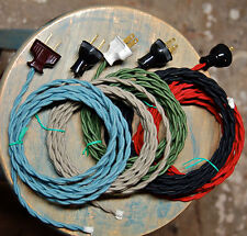 8' Twisted Cloth Covered Wire & Plug, Vintage Light Rewire Kit, Lamp Cord, rayon picture