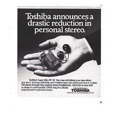 Toshiba Super Mini FM Stereo Headphones Earplug 1980s Vintage Print Ad 5.75 inch picture