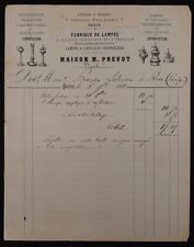 Invoice PARIS 1878 Petroleum Oil Lamp PREVOT Billhead Header 11 picture