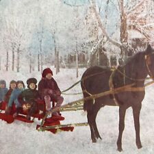 Antique 1898 Winter Sleigh Ride Horse Drawn Stereoview Photo Card P580-045 picture