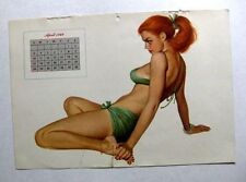 April 1949 Large Pinup Girl Calendar Page by Al Moore Red Head in Green picture