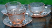 Pink Depression Glass Cups and Saucers DOGWOOD CLOVERLEAF SHARON picture