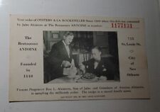 Oysters Rockefeller 1938 Post Card Louisiana New Orleans ANTOINE Restraunt Order picture