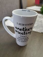Sweet Bird & Co I SURVIVED another Meeting Tall Mug White 6.5”H Brand New ☕️ picture