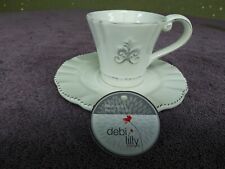 Debi Lilly Tea Cup & Saucer Fleur de lys 4 oz Rare picture