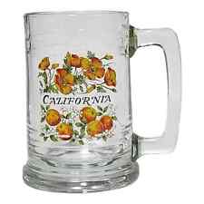 Vtg 80s California Fire Poppy Oranges Souvenir 12 oz Clear Glass Beer Mug   picture