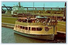 c1950's Tour Boat In The Mac Arthur Lock Sault Ste. Marie Michigan MI Postcard picture