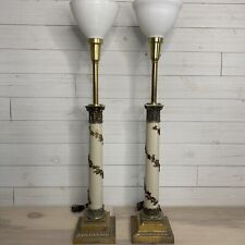 Vintage Stiffel Tall White Enamel and Brass Table Lamps - a Pair picture