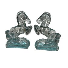 L.E. Smith Bookends Clear Glass Vintage Rearing Horse Set Of Two Retro Detailed picture