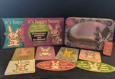 2000s IT'S HAPPY BUNNY LOT~POSTCARDS, LAPTOP SKATEBOARD STICKERS, TIN, LIPGLOSS picture