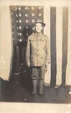 G80/ Interesting RPPC Postcard c1910 Soldier Uniform Patriotic Flag 31 picture