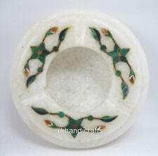 4 Inches Malachite Gemstone Inlay Work Ash Tray Marble Table Decor Master Piece picture