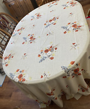 Oleg Cassini Tan Floral Fabric Tablecloth Rolled Stitched Hem 106 X 72 Square picture