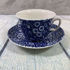 Calico Flat Cup and Saucer Blue White Tea Coffee Flowers Made in England / L2 picture