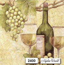 (2400) TWO Individual Paper LUNCHEON Decoupage Napkins WHITE WINE ALCOHOL GRAPES picture