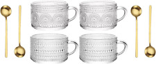 Vintage Glass Coffee Mugs 14 Oz Set of 4 Embossed Glass Cups for Tea, Coffee Mug picture