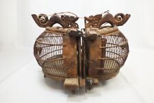 Antique Lombok Indonesian Mating Double Birdcage Bird Bells Hand Carved Wood picture