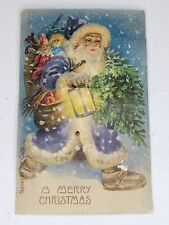 Rare Antique 1908 German Blue Coat Santa Claus Squeaker Christmas Post Card picture