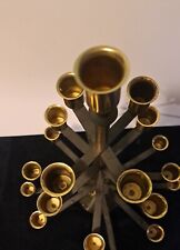 Vintage Geometric Christmas Tree Shaped Gold 11 Arm Taper Candle Holder  picture