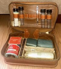 Vintage Curity First Aid Kit Leather Case Glass Vials Tweezers (1930s-1940s) picture