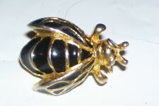 Insect Pin brooch bumble bee black enamel on goldtone metal & rhinestones eyes picture