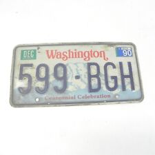 VINTAGE WASHINGTON LICENSE PLATE 599BGH COLLECTIBLE WHITE AND BLUE TAGS DEC 1990 picture