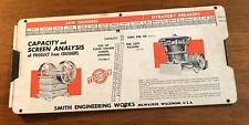 1958 Smith Engineering Works Capacity & Screen Analysis Size Chart picture