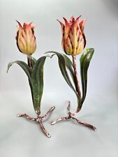 Pair of Italian ToleTulip Flower Candle Stick Holders 12.5