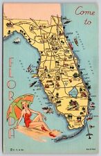 Come To Florida UNP Postcard Cartton Map picture