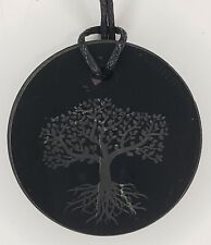 Shungite Emf Protection Necklace Tree of Life Engraved Pendant Circle 50 mm picture