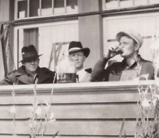3Z Photo Handsome Men Sit On Porch Drinking Whiskey Fedora Newsboy Hat Cap 1936 picture
